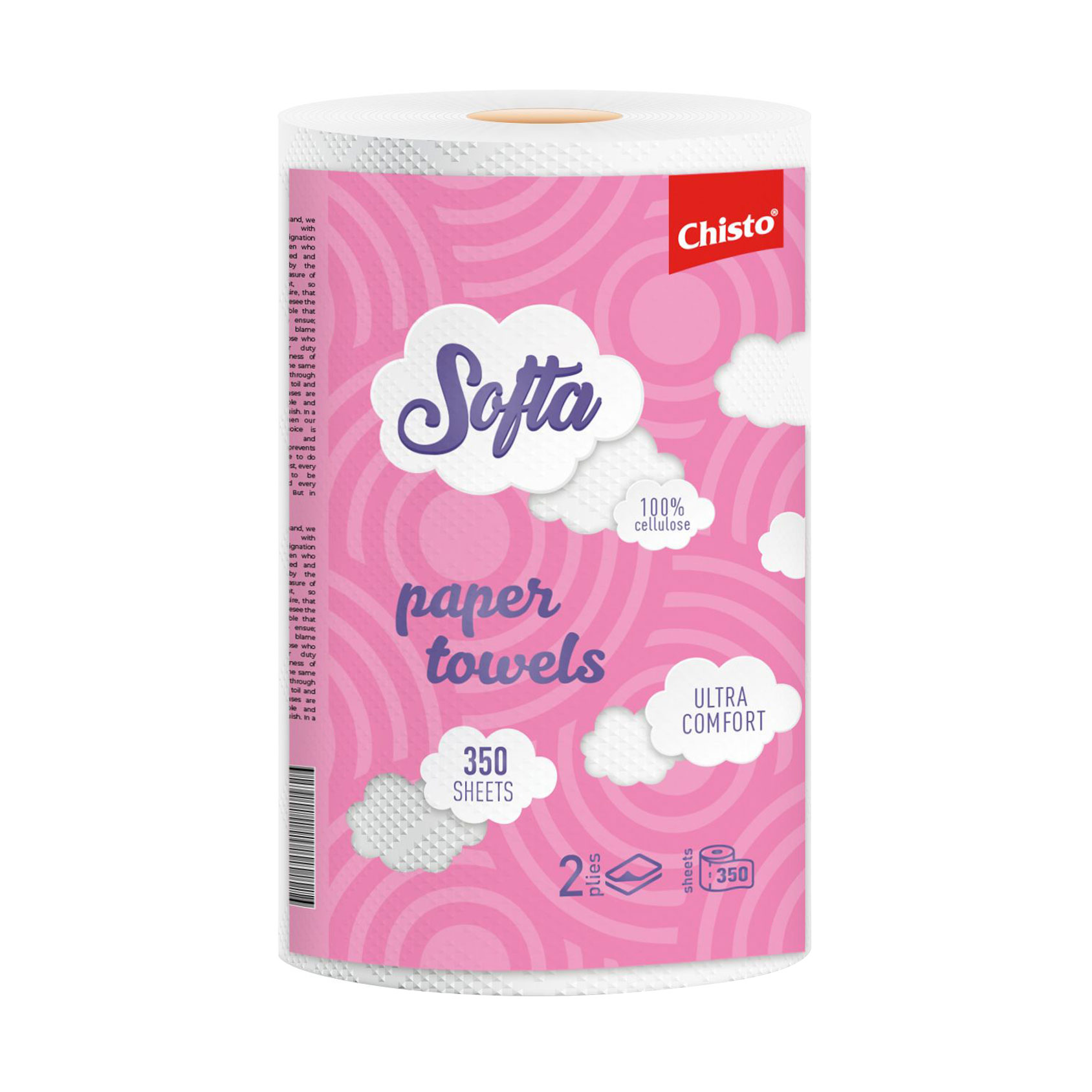 Паперові рушники Chisto Softa Ultra Comfort 2-шарові, 350 відривів, 1 рулон